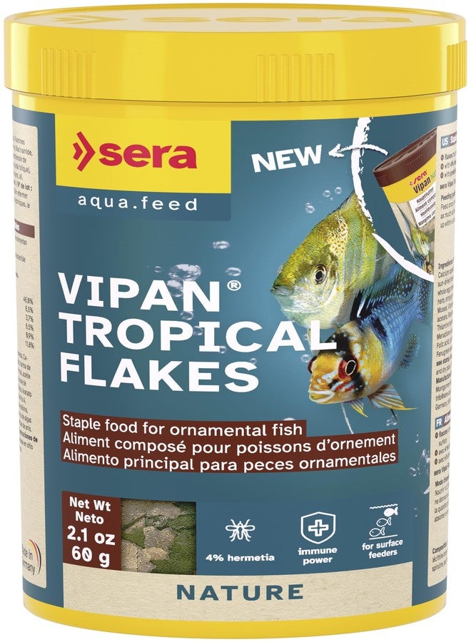 سيرا رقائق سيرا فيبان الاستوائية 250 مل 2.1 أونصة (60 غرام) | طعام أسماك عائم مع 4% بروتين حشرات وبروبيوتيك | طعام أسماك الزينة لأحواض المياه العذبة - Image 1